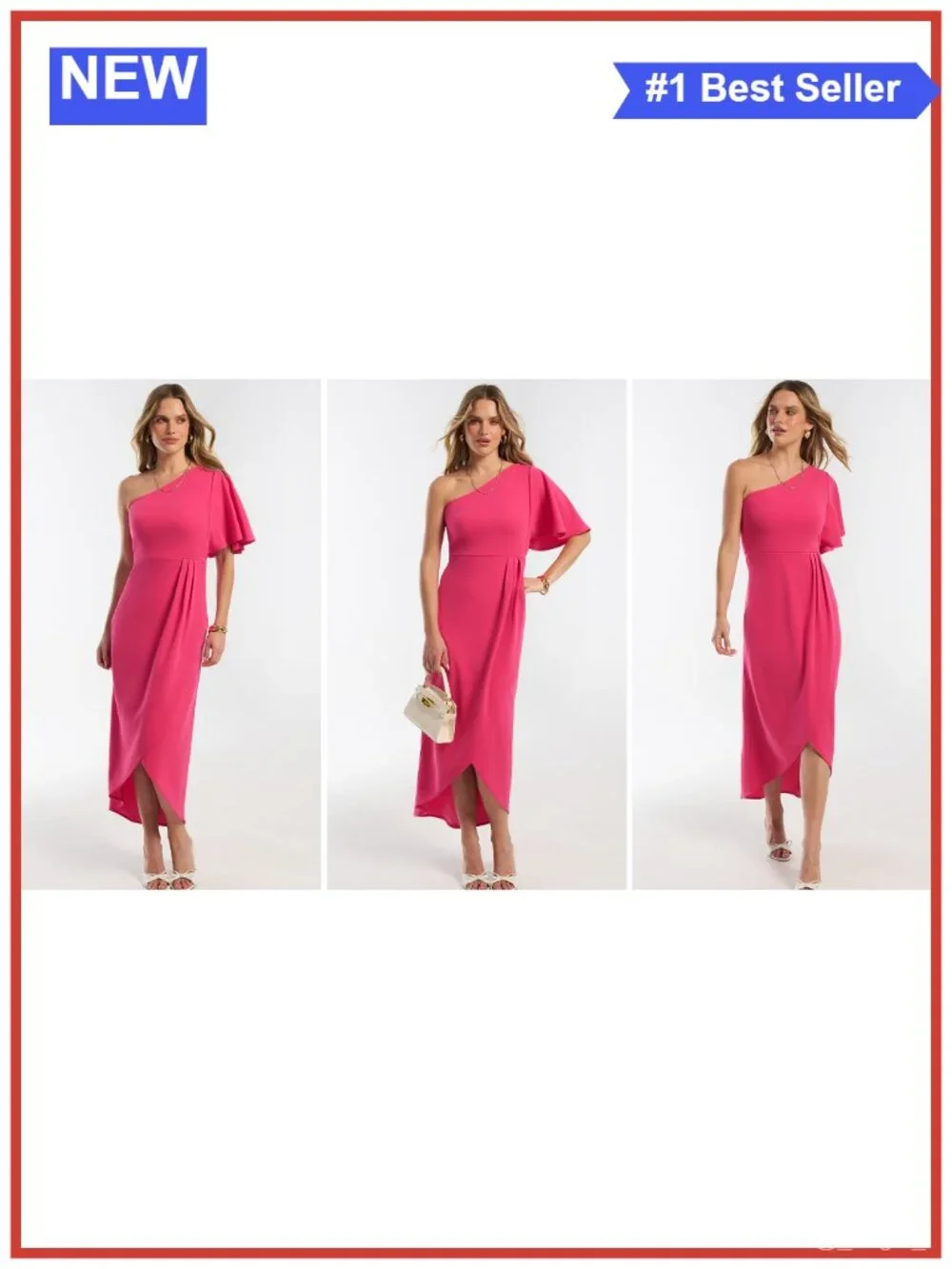 Women's One Shoulder Midi Dress Empire Waist Ruffle Cape Sleeve Side Slit